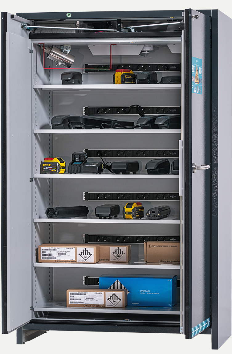 Asecos lithium-ion storage cabinet, 90 Min fire resistant, 5